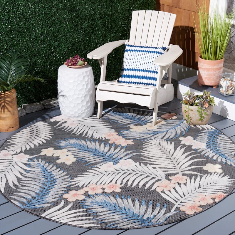 SAFAVIEH Cabana Mintje Indoor/ Outdoor Waterproof Transitional Rug - 6'5" Round - Black/Rust
