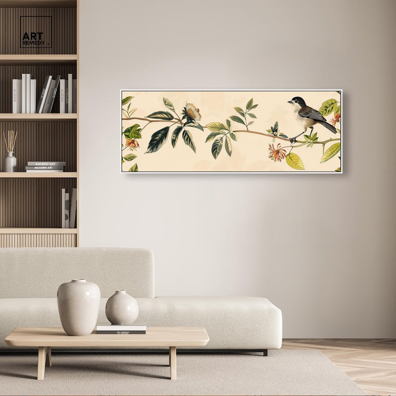 Vintage Bird Floral II Panoramic Canvas by Art Remedy