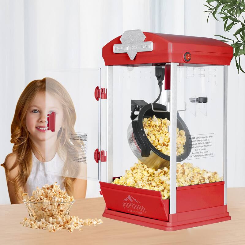 Portable Popcorn MAKER Machine, 8 Ounce Kettle Popcorn Maker , Warming Deck, Countertop Popcorn Popper - Red