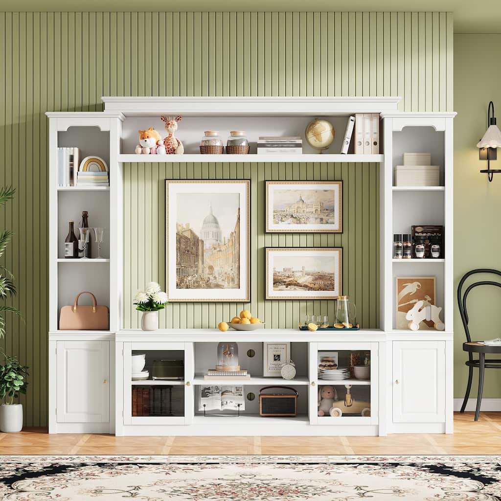 All-in-One Modern TV Stand with Bookcase for TVs Up to 65-inch, Entertainment Center with 4 Adjustable Shelves