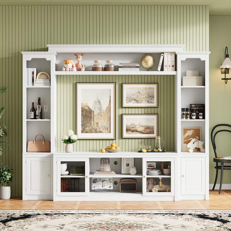 Living Room Entertainment Center Wall Unit Media Console for TVs Up to 65", Integrated TV Stand Bookshelf and Display Cabinet