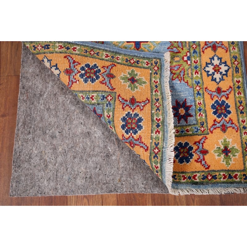 Blue Geometric Kazak Accent Rug Handmade Traditional Wool Carpet - 2'0" x 2'11"