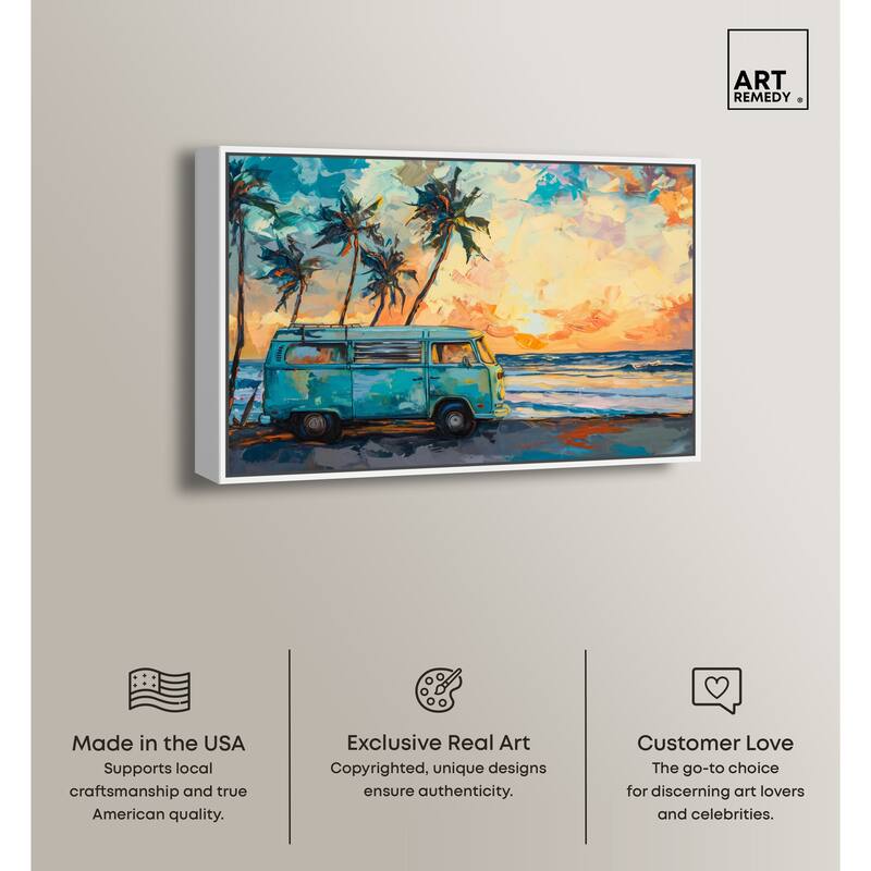 Art Remedy Old School Spring Break Framed Colorful Coastal 1 Piece Canvas Wall Art
