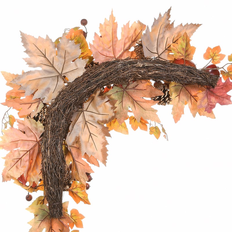 National Tree Company Artificial Autumn Door Corners with Maple Leaves, Pine Cones, Pomegranates, Set of 2, 30 Inches - 30 in