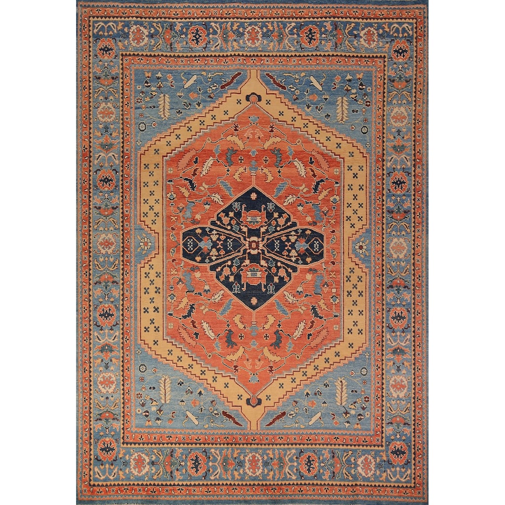 Orange Heriz Oriental Area Rug Handmade Wool Carpet - 5'10" x 9'0"