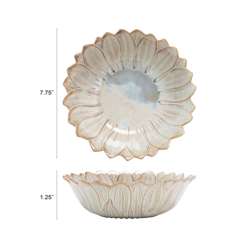Flower Shaped Stoneware Bowl in Reactive Glaze - 7.88"L x 7.88"W x 2.36"H