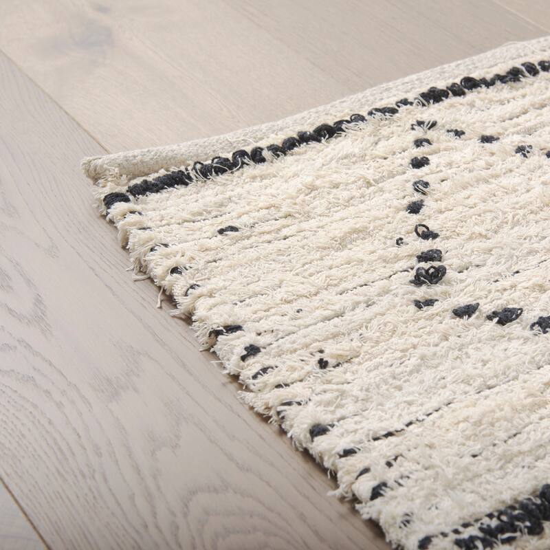 Calvert 5 x 8 Gray Cotton Hand Woven Diamond Patterned Rug - 96.0L x 60.0W x 0.4H