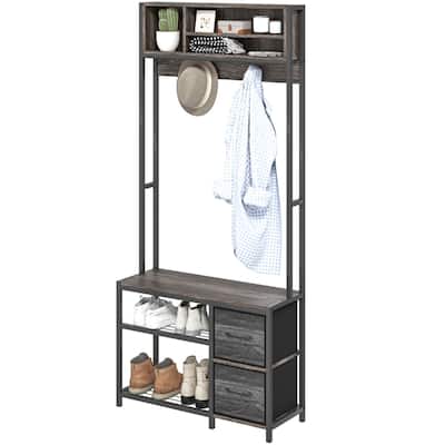 5-in-1 Hall Tree with Bench Coat Hooks and Storage Drawers for Entryway Hallway or Mudroom - 31.5" W x 11.8" D x 70.9" H