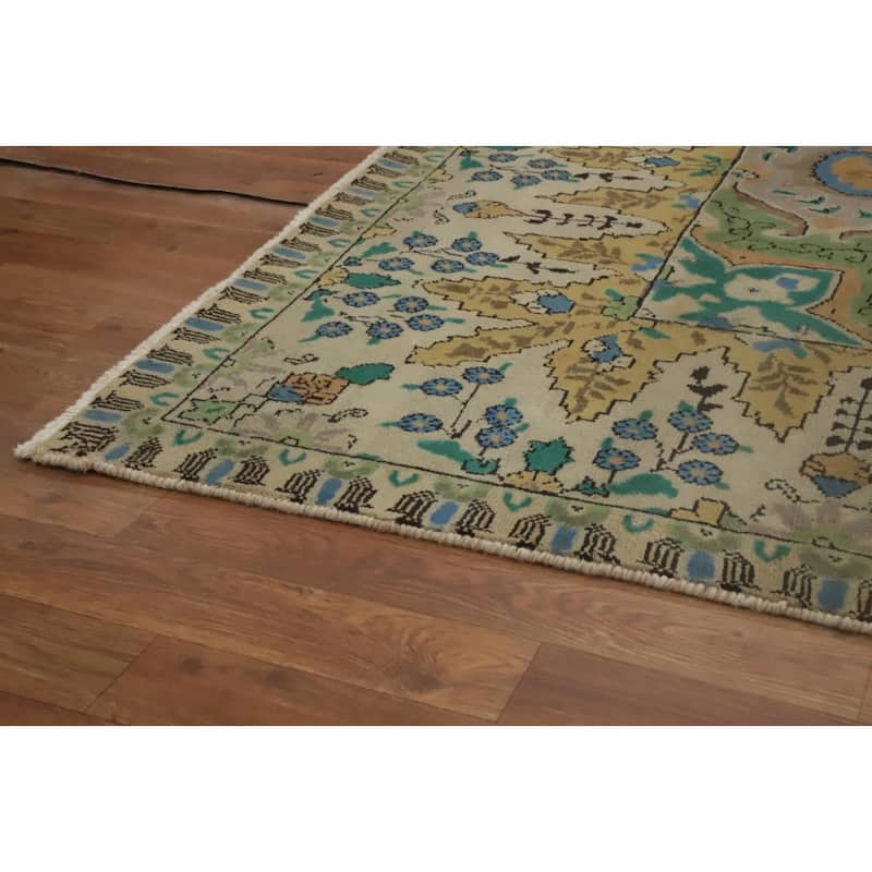 Hand Knotted Oriental 100% Wool Carpet Traditional Floral Beige & Ivories Tabriz Area Rug - 11' 10'' X 7' 10''