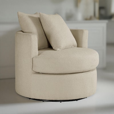 Catlyn Swivel Accent Chair, Camel Brown Fabric, 2 Accent Pillows
