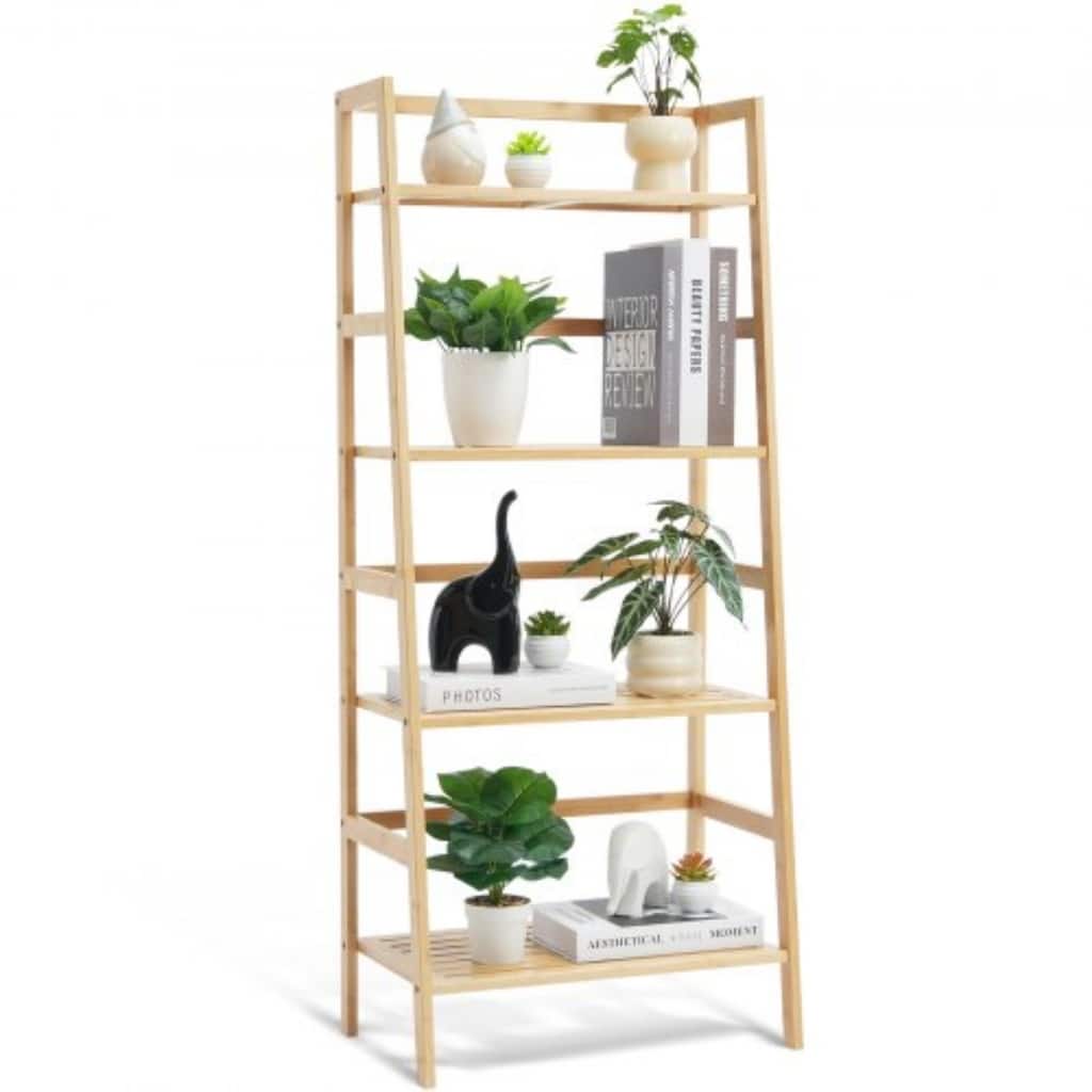 4-Tier Wicker Ladder Shelf Rack, Rattan Storage Organizer for Home - 20.87" x 12.60" x 49.21"