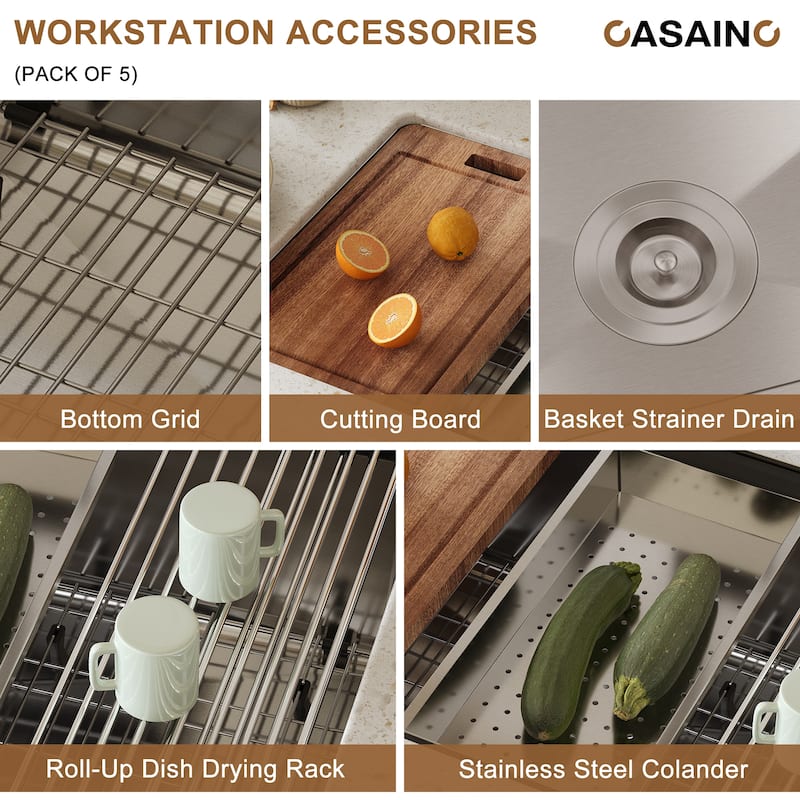 31 in. Undermount Single Bowl 18 Gauge Stainless Steel Workstation Kitchen Sink with Sliding Accessories, cUPC Certified