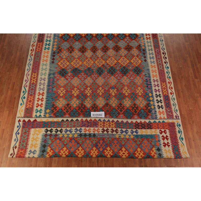 South Western Style Kilim Large Rug Hand-Woven Oriental Wool Carpet - 10'1"x 16'1"