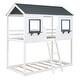 preview thumbnail 3 of 22, Twin Over Twin Bunk Bed Wood Bed w/ Roof, Window, Guardrail & Ladder