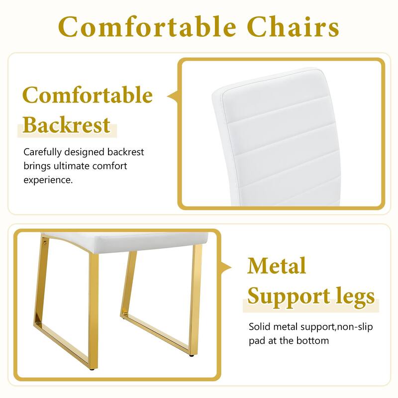 5-Piece Marble Pattern Tempered Glass Dining Set, 63-Inch Table with 4 Minimalist Chairs, Modern Style