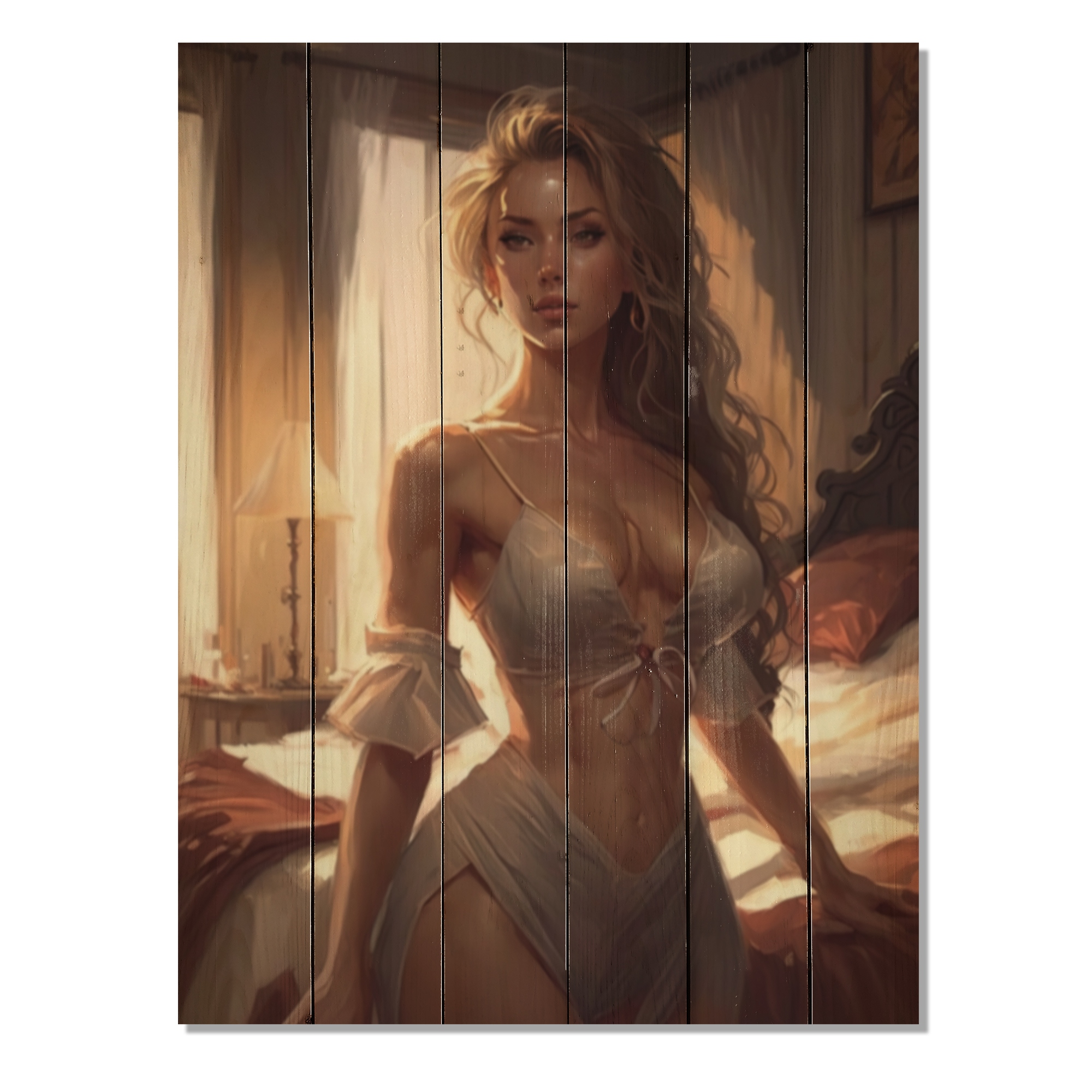 Designart Gorgeous Morning Glory Ii Woman Sensual Print On Natural Pine Wood Bed Bath