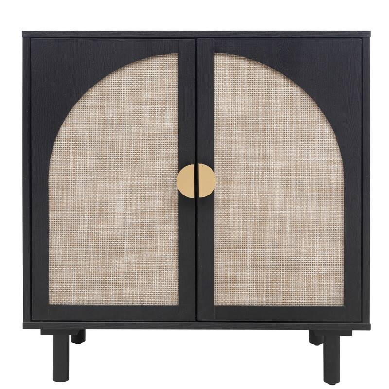 Rustic Style Living Room Storage Cabinet with Rattan Decorative Doors