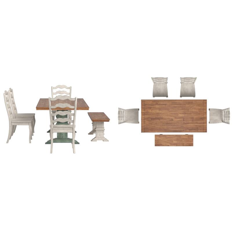 Ronda 78" Rectangular Solid Wood Top Dining Set with French Ladder Back Chairs