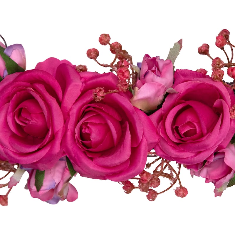 Blooming Rose Buds Artificial Heart Shaped Valentine's Day Wreath - 16" - Pink