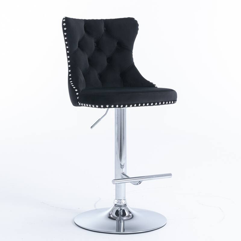 Swivel Bar Stools Set of 2, Adjustable Counter Height Upholstered Barstools with Nailheads Trim, Button Tufted Back and Footrest
