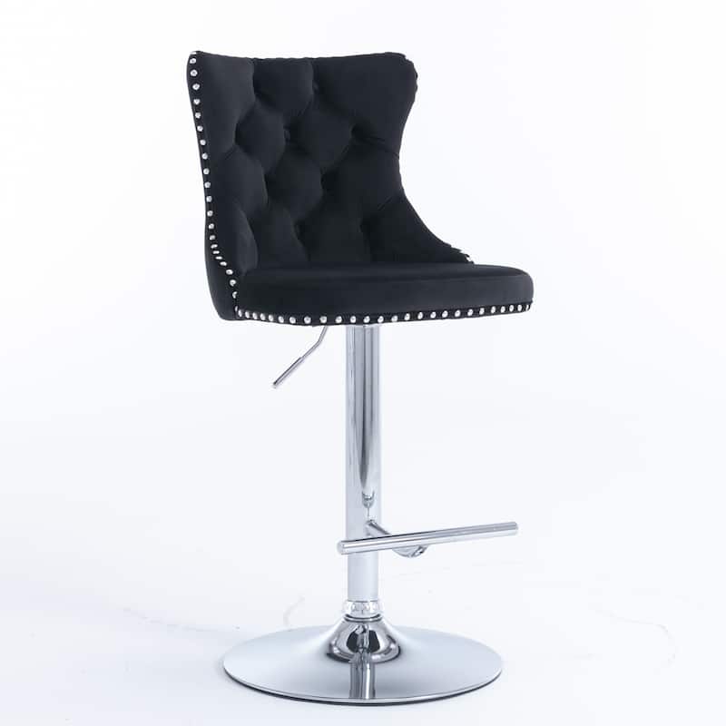 Swivel Velvet Barstools Adjusatble Seat Height from 25-33 Inch,Upholstered Chrome base Bar Stools with Backs,Set of 2