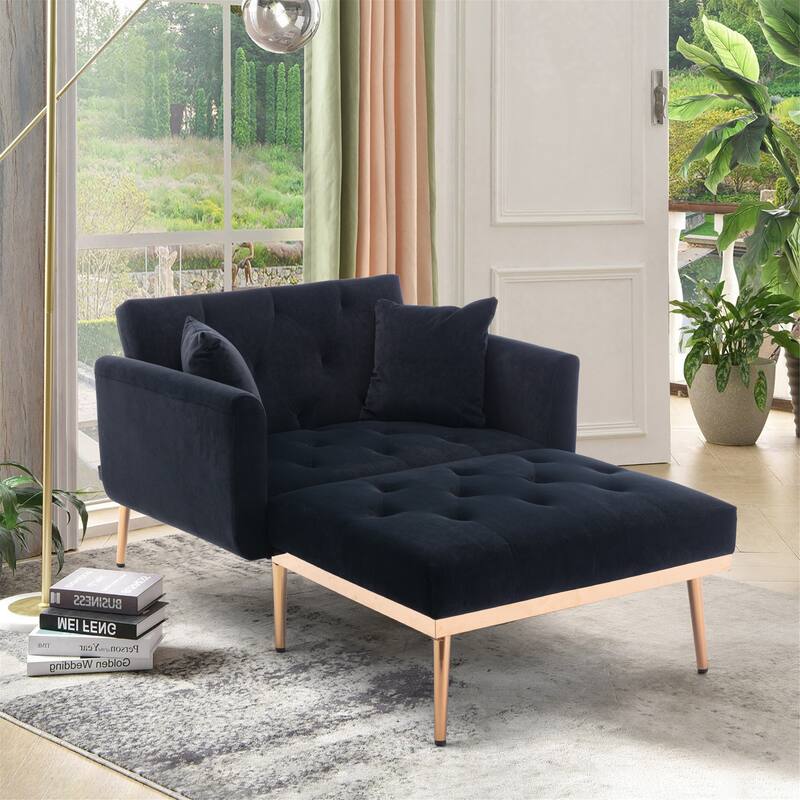 Velvet Fabric Chaise Lounge Chair with Adjustable Backrest and Pillow