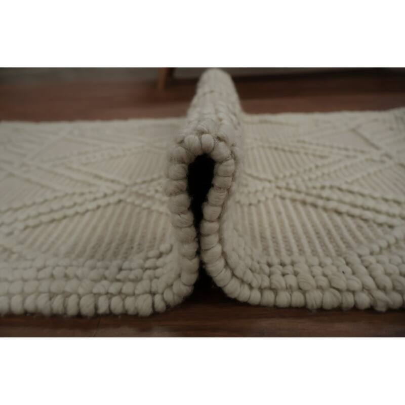 Hand Knotted Oriental 100% Wool Carpet Modern Geometric Beige & Ivories Moroccan Area Rug - 3' 10'' X 2' 3''