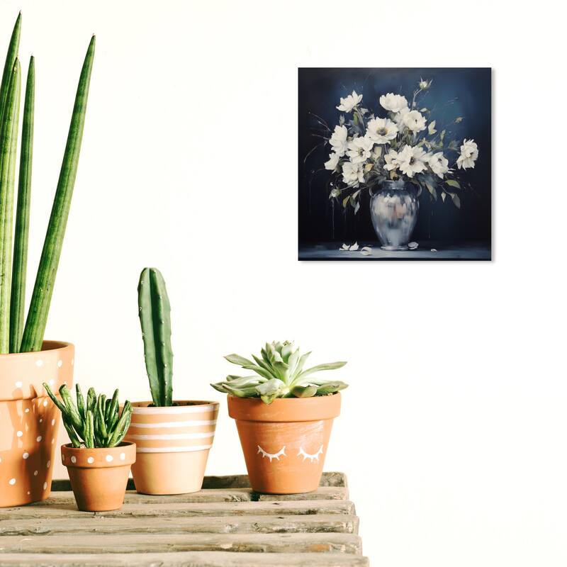 Wynwood Studio Canvas Floral and Botanical Bouquet in Gray Setting White and Silver Traditional Wall Art Canvas Print - 12 x 12