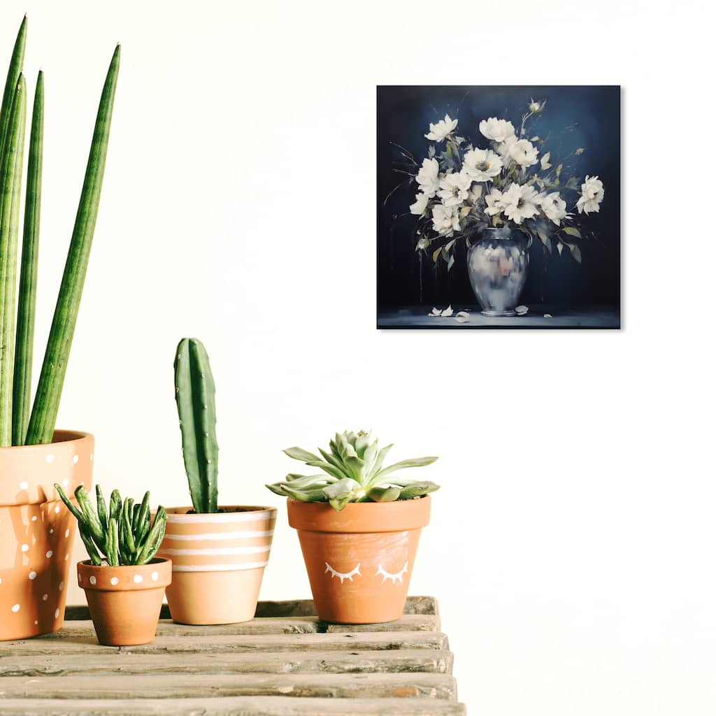 Wynwood Studio Canvas Floral and Botanical Bouquet in Gray Setting White and Silver Traditional Wall Art Canvas Print