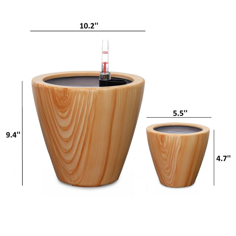 DTY Signature 2-Pack 10 in.Dark Wood Plastic Self-watering Planter Pot