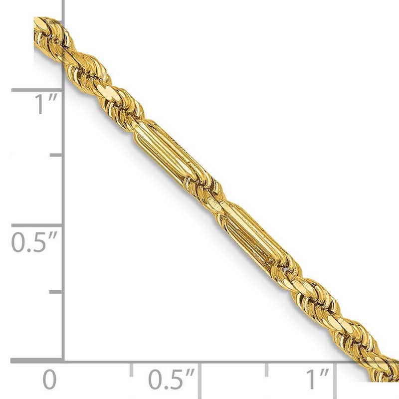 Curata 14k Yellow Gold Solid 3.0mm Milano Rope Chain Bracelet Lobster Claw
