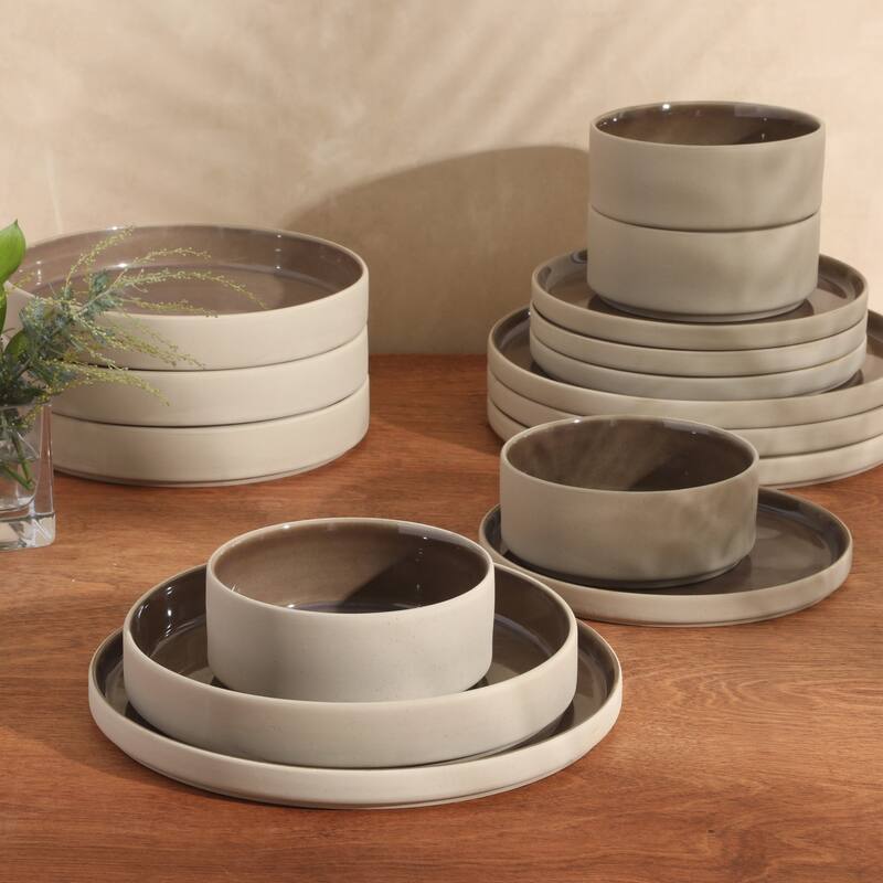 Gibson Elite Liberty Bay 16-Piece Pottery Clay Stoneware Stackable Dinnerware Set - Reactive Glaze, Service for 4
