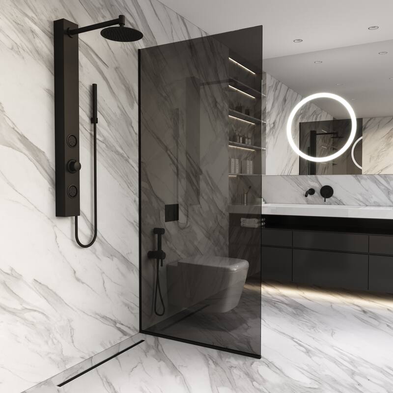 VIGO Zenith 34" W x 74" H Frameless Fixed Shower Screen in Matte Black