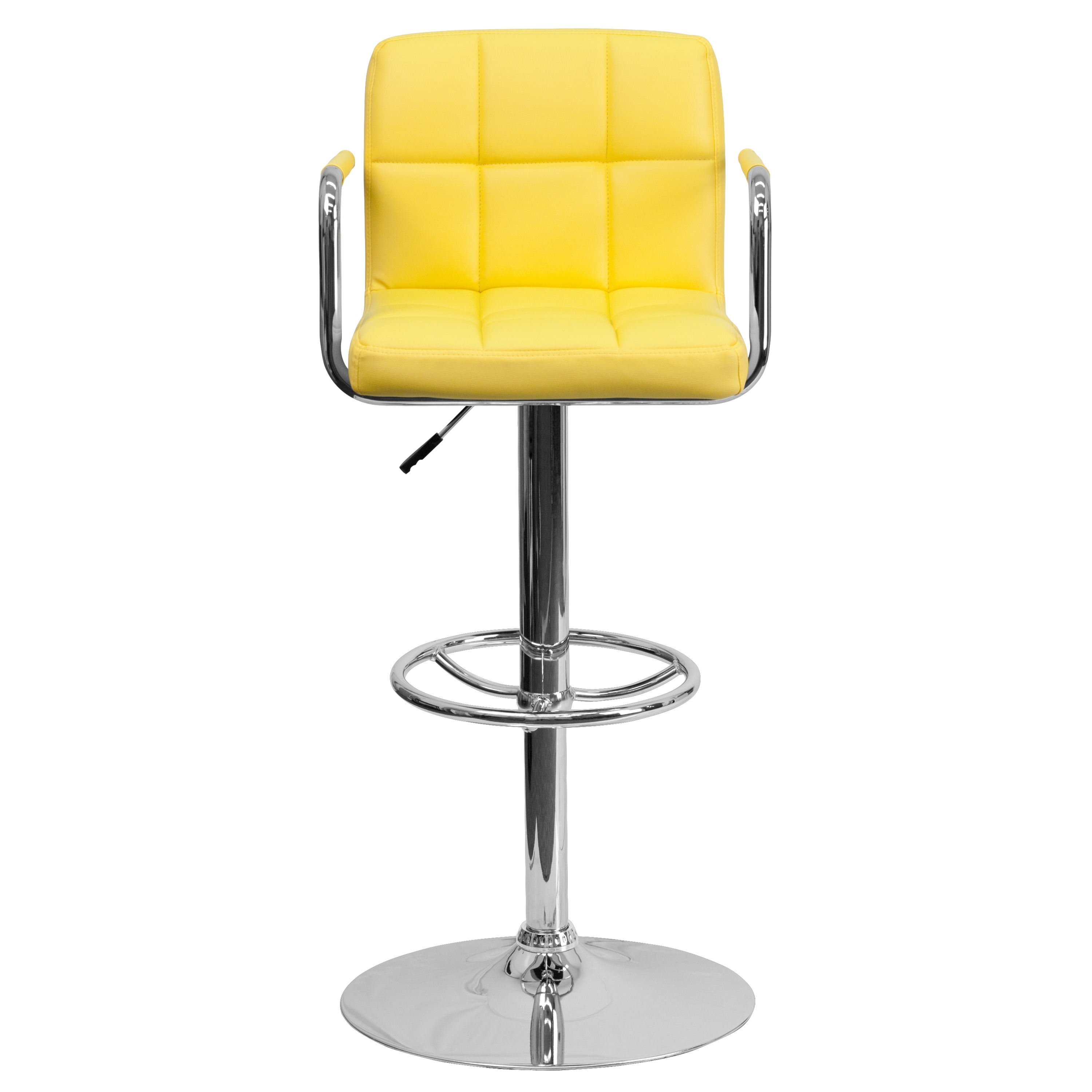 Contemporary White Quilted Vinyl Adjustable Height Bar Stool with Arms 