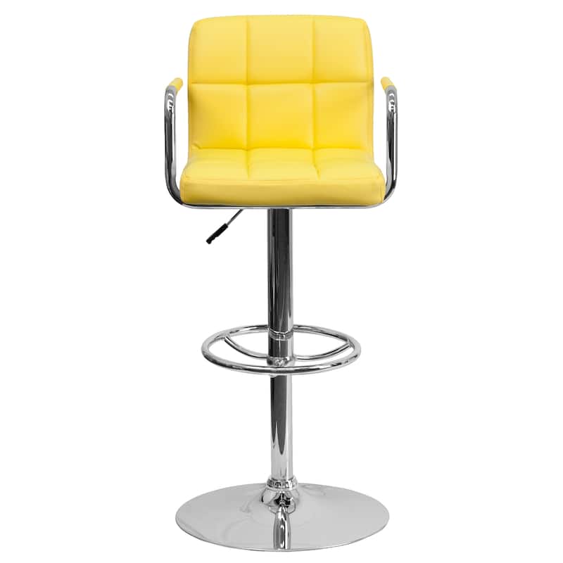 Quilted Vinyl Adjustable Height Barstool with Arms and Chrome Base - 20"W x 18"D x 36.75" - 45.25"H