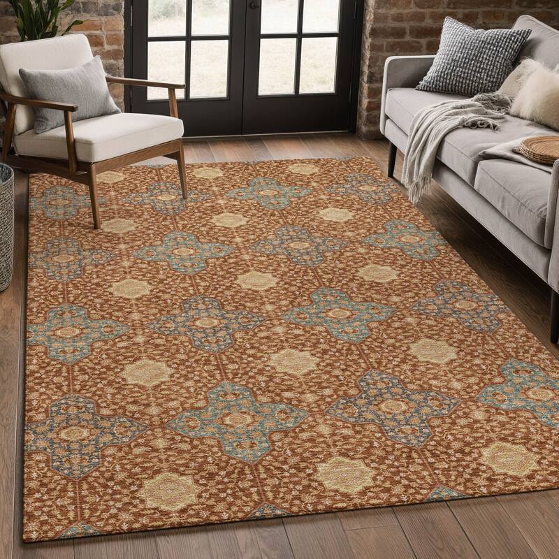 Machine Washable Indoor/ Outdoor Traditional Columbus Chantille Rug