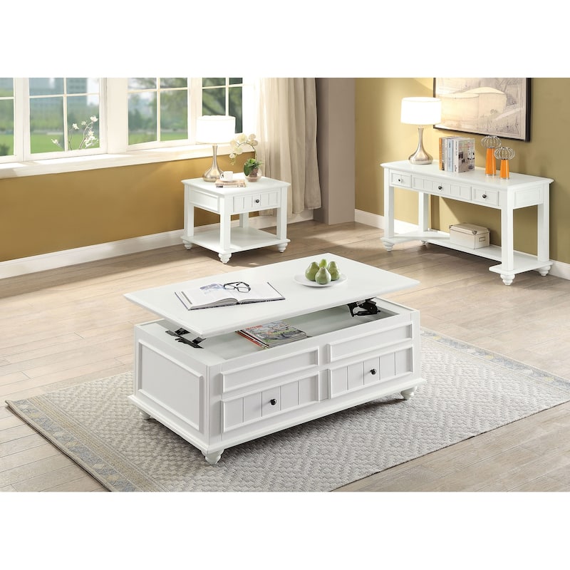 Wooden Coffee Table with Lift Top in White Washed