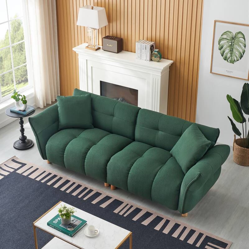 Flared Arms Sofa Square Grid Design Lounge Couch with Pillows
