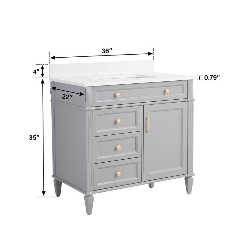 35''H Solid Wood Bath Vanity With Carrera White Quartz Top and Sink