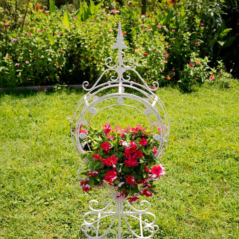 Set of 2 Tall "Tamar" Iron Planters in Antique White