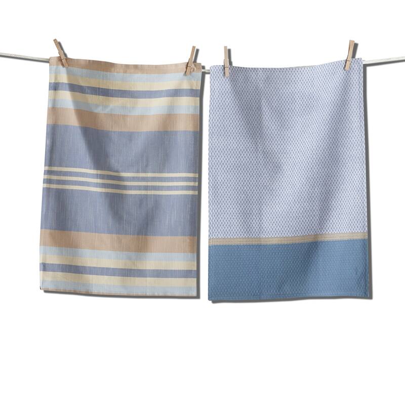 Waterside Stripe Blue Dishtowel Set of 2 - Cotton Kitchen Towels, Everyday Use, Machine Washable, 26" x 18"