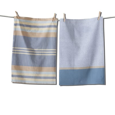 Waterside Stripe Blue Dishtowel Set of 2 - Cotton Kitchen Towels, Everyday Use, Machine Washable, 26" x 18"