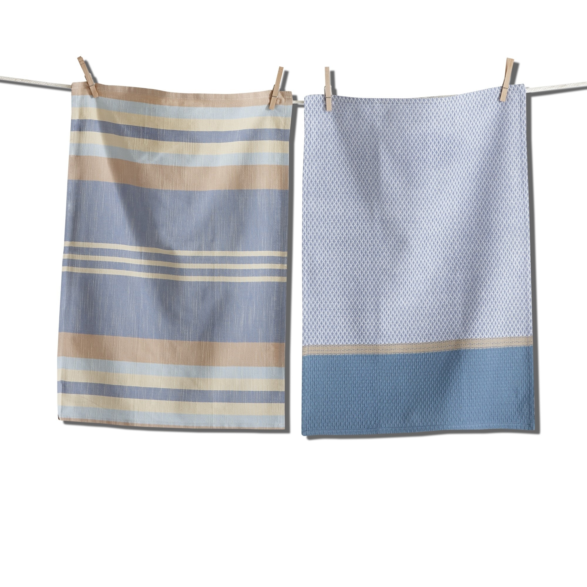 Waterside Stripe Blue Dishtowel Set of 2 - Cotton Kitchen Towels, Everyday Use, Machine Washable, 26" x 18"