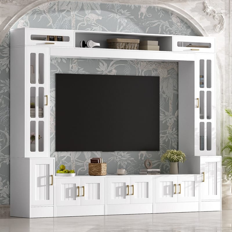 98.4" Wall Unit Entertainment Center with Bookshelves for TVs up to 80", Modern TV Stand Media Console with Cabinets