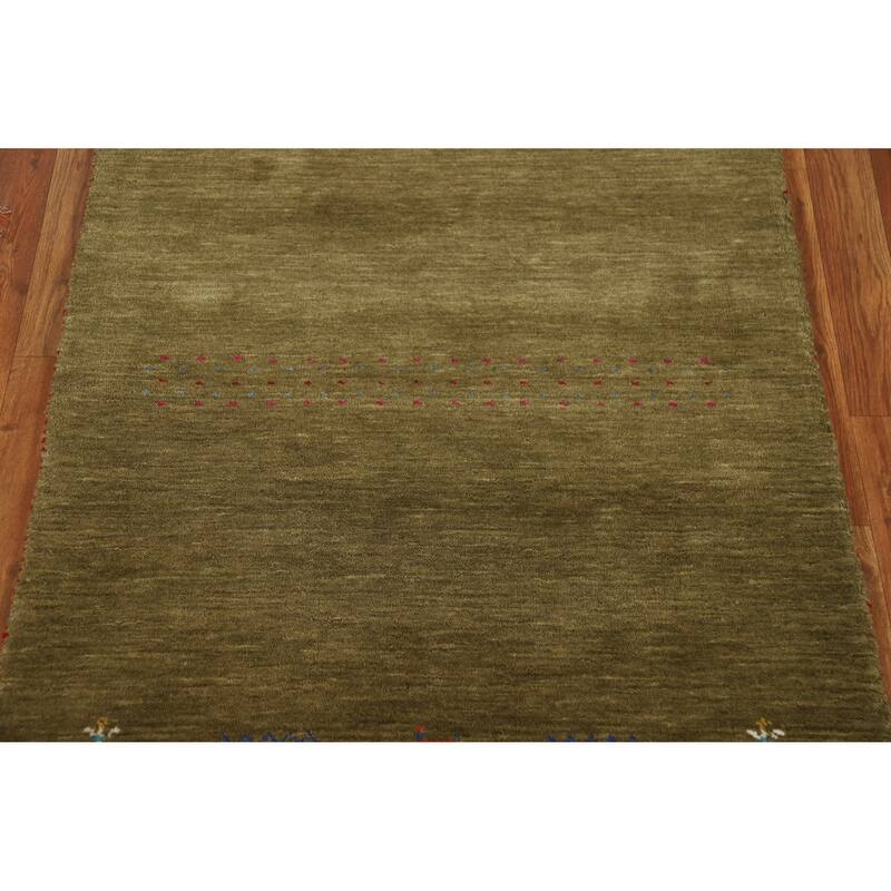 Green Tribal Gabbeh Indian Rug Handmade Oriental Wool Carpet - 3'0" x 4'9"