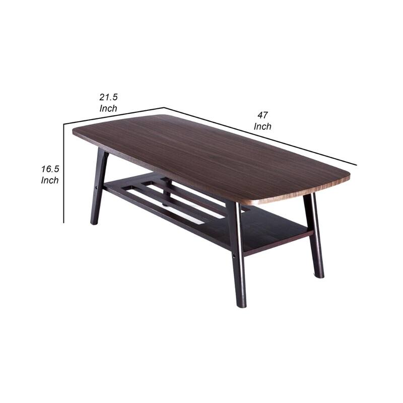 47 Inch Modern Wood Coffee Table with Bottom Shelf, Espresso Brown - 21.5L x 47W x 16.5H