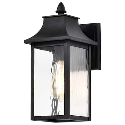 Austen Outdoor Small Wall Light Matte Black Finish Clear Water Glass