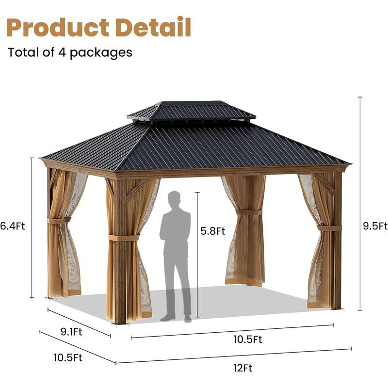 COSIEST 10'x12'Hardtop Gazebo with Netting and Curtains