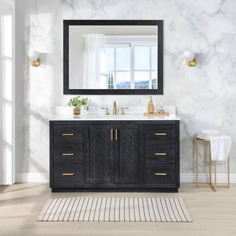 Altair Gazsi Bathroom Vanity with Composite Stone Countertop with Mirror
