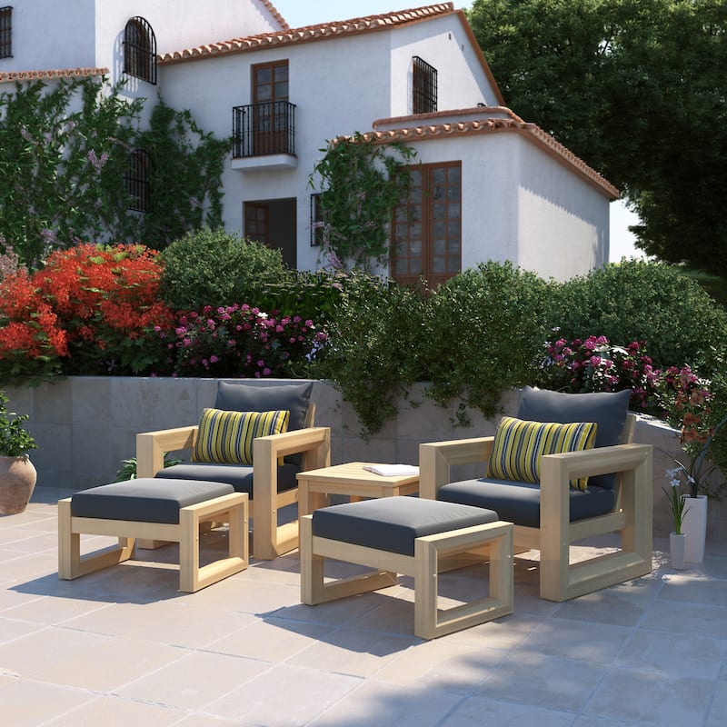 Benson 5 Piece Sunbrella Outdoor Patio Club Chair And Ottoman Set